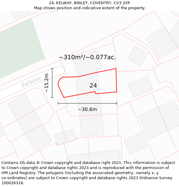 24, KELWAY, BINLEY, COVENTRY, CV3 2XP: Plot and title map