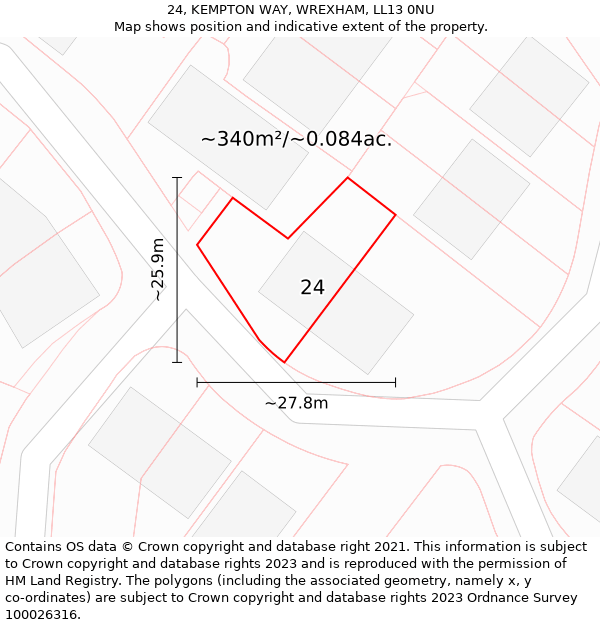 24, KEMPTON WAY, WREXHAM, LL13 0NU: Plot and title map