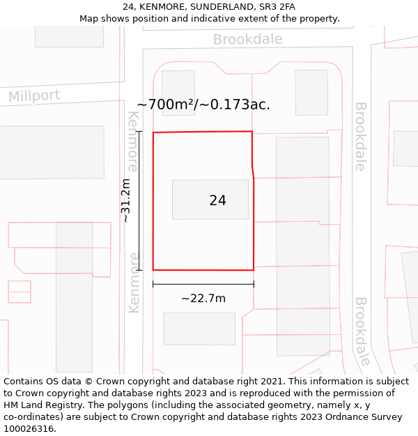 24, KENMORE, SUNDERLAND, SR3 2FA: Plot and title map