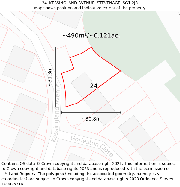 24, KESSINGLAND AVENUE, STEVENAGE, SG1 2JR: Plot and title map