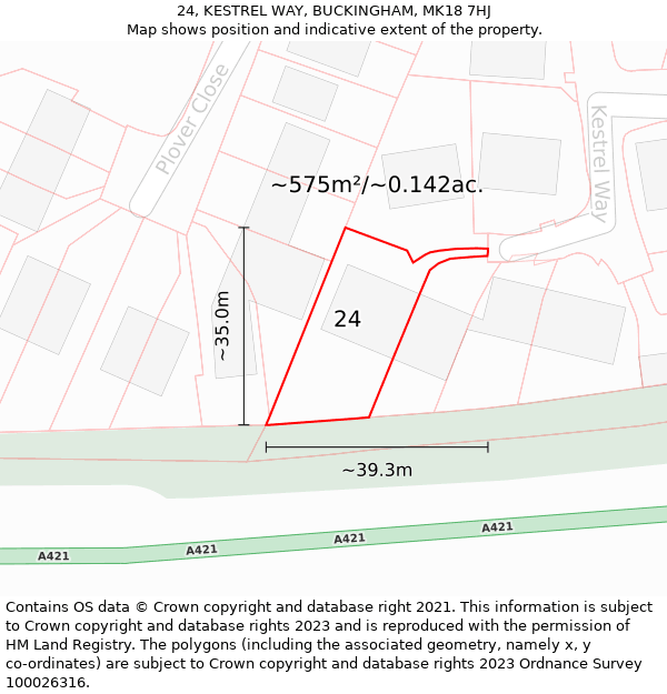 24, KESTREL WAY, BUCKINGHAM, MK18 7HJ: Plot and title map