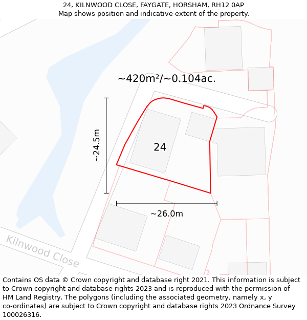 24, KILNWOOD CLOSE, FAYGATE, HORSHAM, RH12 0AP: Plot and title map