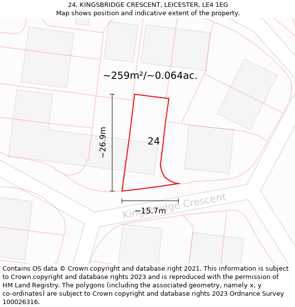 24, KINGSBRIDGE CRESCENT, LEICESTER, LE4 1EG: Plot and title map