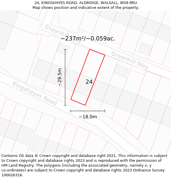 24, KINGSHAYES ROAD, ALDRIDGE, WALSALL, WS9 8RU: Plot and title map