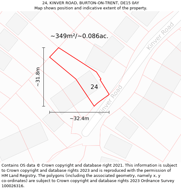 24, KINVER ROAD, BURTON-ON-TRENT, DE15 0AY: Plot and title map