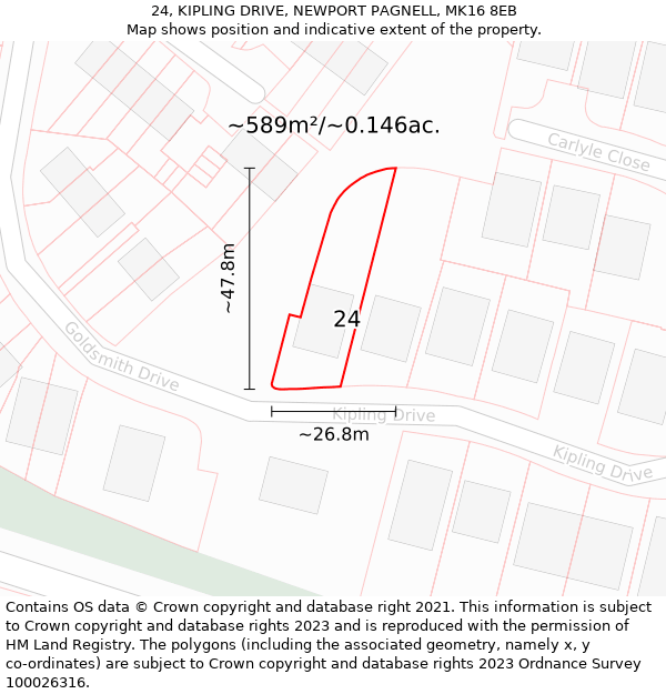 24, KIPLING DRIVE, NEWPORT PAGNELL, MK16 8EB: Plot and title map