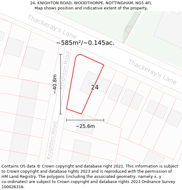 24, KNIGHTON ROAD, WOODTHORPE, NOTTINGHAM, NG5 4FL: Plot and title map