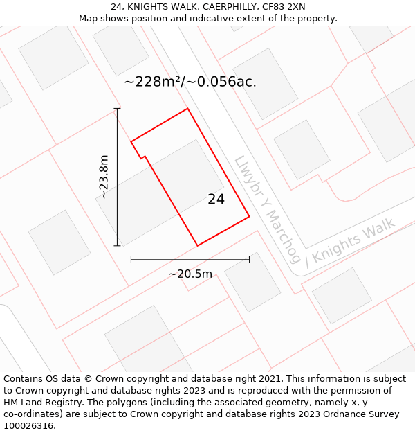 24, KNIGHTS WALK, CAERPHILLY, CF83 2XN: Plot and title map