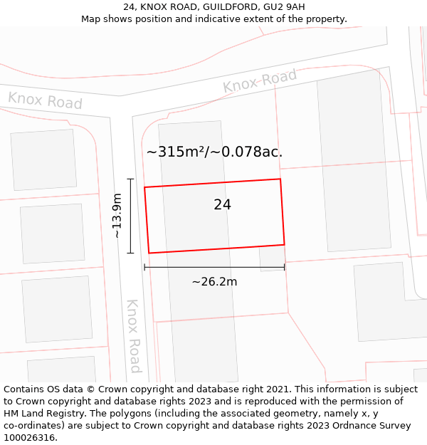 24, KNOX ROAD, GUILDFORD, GU2 9AH: Plot and title map