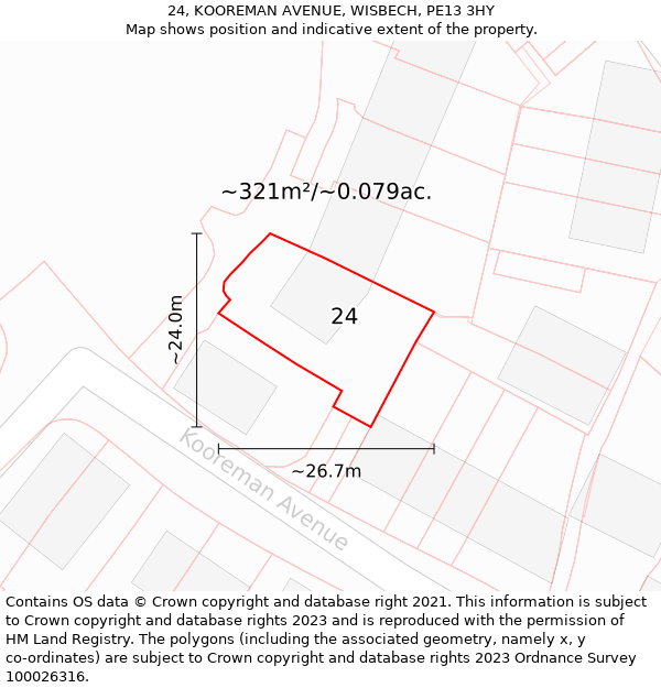 24, KOOREMAN AVENUE, WISBECH, PE13 3HY: Plot and title map