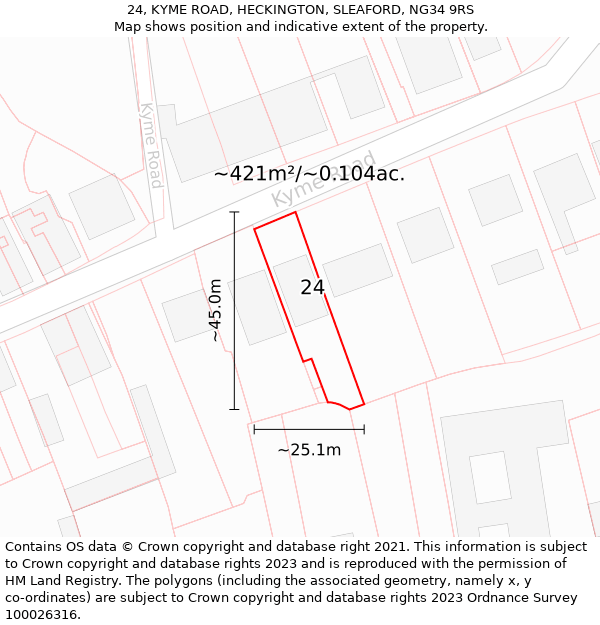 24, KYME ROAD, HECKINGTON, SLEAFORD, NG34 9RS: Plot and title map