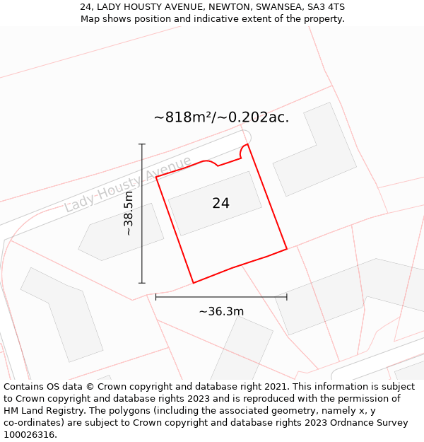 24, LADY HOUSTY AVENUE, NEWTON, SWANSEA, SA3 4TS: Plot and title map