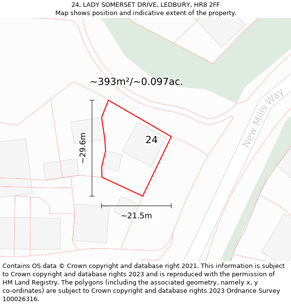 24, LADY SOMERSET DRIVE, LEDBURY, HR8 2FF: Plot and title map