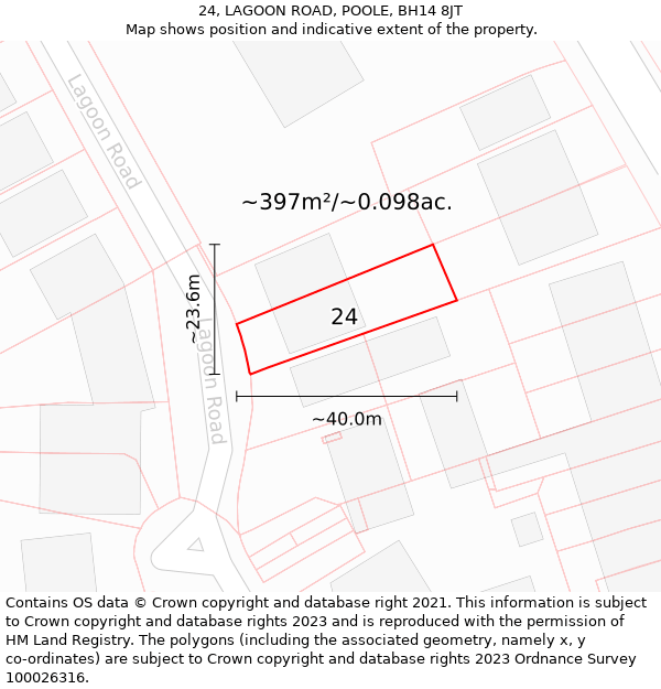 24, LAGOON ROAD, POOLE, BH14 8JT: Plot and title map