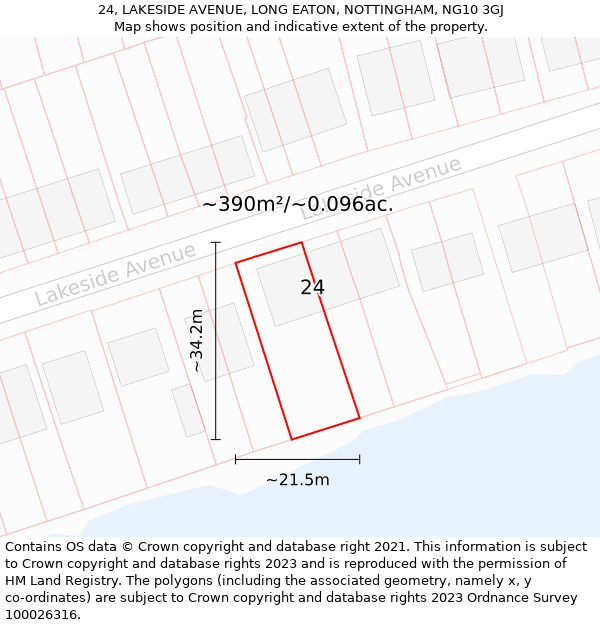 24, LAKESIDE AVENUE, LONG EATON, NOTTINGHAM, NG10 3GJ: Plot and title map