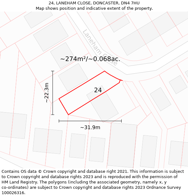 24, LANEHAM CLOSE, DONCASTER, DN4 7HU: Plot and title map