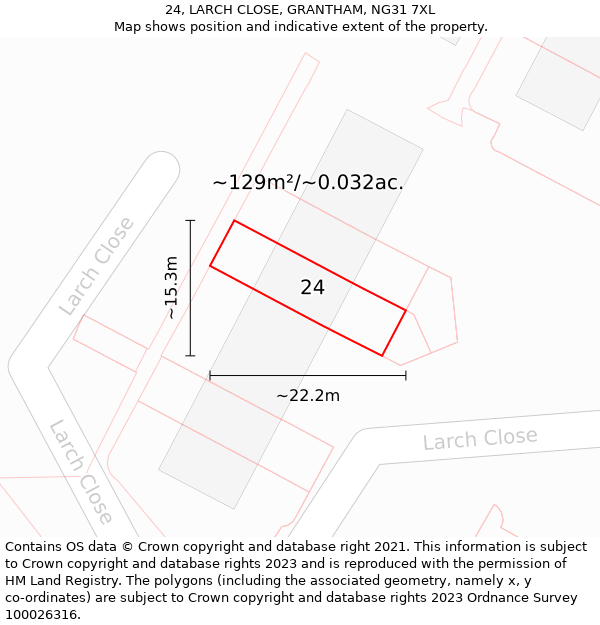 24, LARCH CLOSE, GRANTHAM, NG31 7XL: Plot and title map