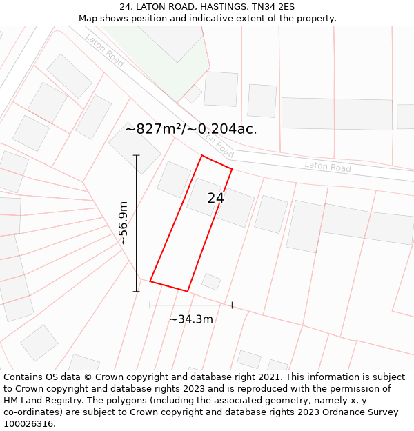 24, LATON ROAD, HASTINGS, TN34 2ES: Plot and title map