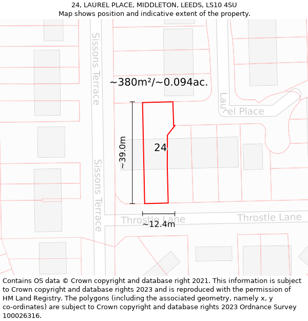 24, LAUREL PLACE, MIDDLETON, LEEDS, LS10 4SU: Plot and title map