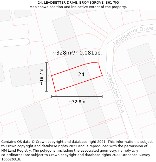 24, LEADBETTER DRIVE, BROMSGROVE, B61 7JG: Plot and title map