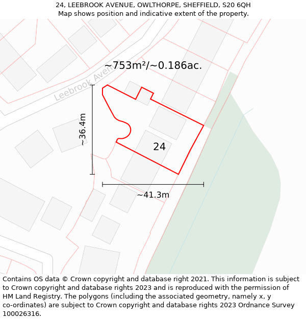 24, LEEBROOK AVENUE, OWLTHORPE, SHEFFIELD, S20 6QH: Plot and title map