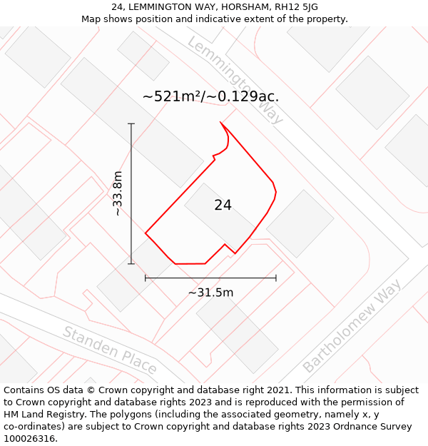 24, LEMMINGTON WAY, HORSHAM, RH12 5JG: Plot and title map