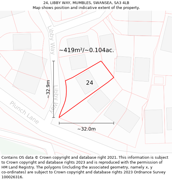 24, LIBBY WAY, MUMBLES, SWANSEA, SA3 4LB: Plot and title map