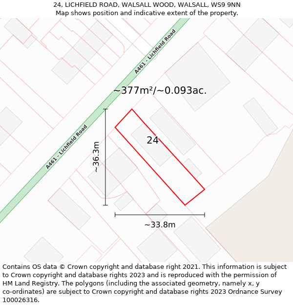 24, LICHFIELD ROAD, WALSALL WOOD, WALSALL, WS9 9NN: Plot and title map