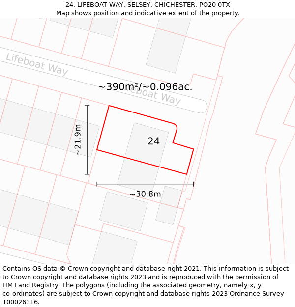 24, LIFEBOAT WAY, SELSEY, CHICHESTER, PO20 0TX: Plot and title map
