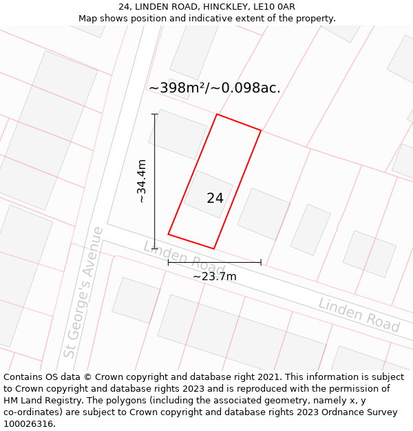 24, LINDEN ROAD, HINCKLEY, LE10 0AR: Plot and title map