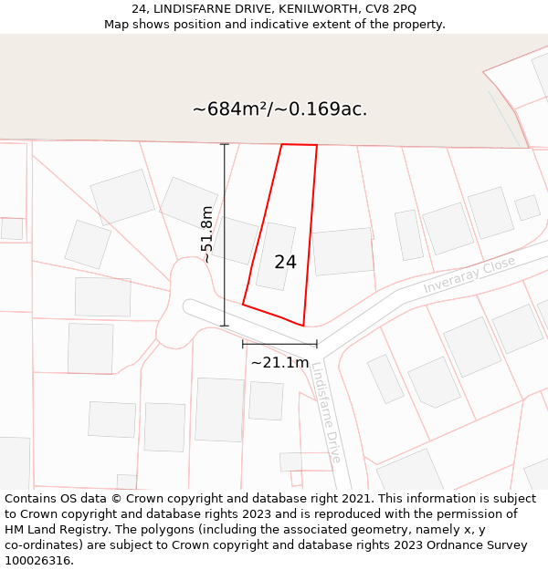 24, LINDISFARNE DRIVE, KENILWORTH, CV8 2PQ: Plot and title map