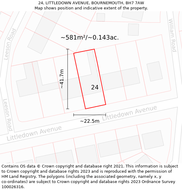 24, LITTLEDOWN AVENUE, BOURNEMOUTH, BH7 7AW: Plot and title map