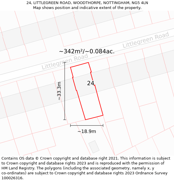 24, LITTLEGREEN ROAD, WOODTHORPE, NOTTINGHAM, NG5 4LN: Plot and title map