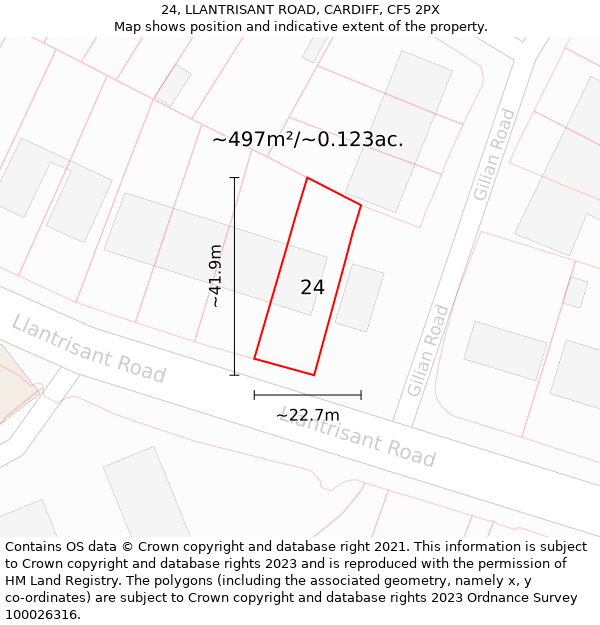 24, LLANTRISANT ROAD, CARDIFF, CF5 2PX: Plot and title map