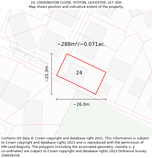 24, LODDINGTON CLOSE, SYSTON, LEICESTER, LE7 2DH: Plot and title map