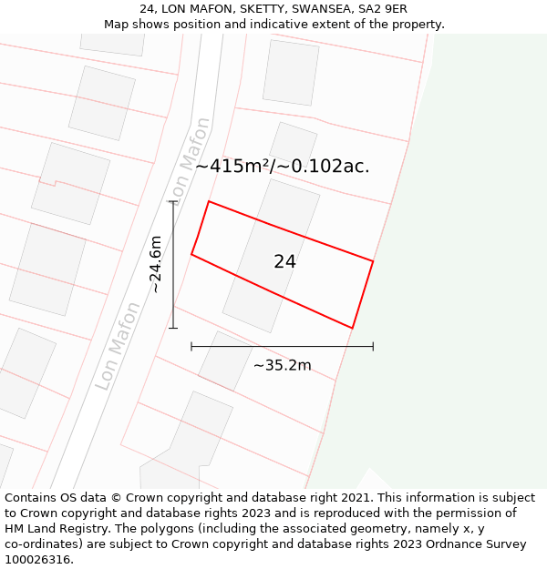 24, LON MAFON, SKETTY, SWANSEA, SA2 9ER: Plot and title map