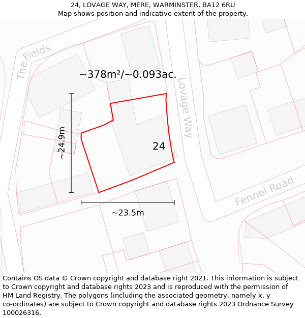 24, LOVAGE WAY, MERE, WARMINSTER, BA12 6RU: Plot and title map