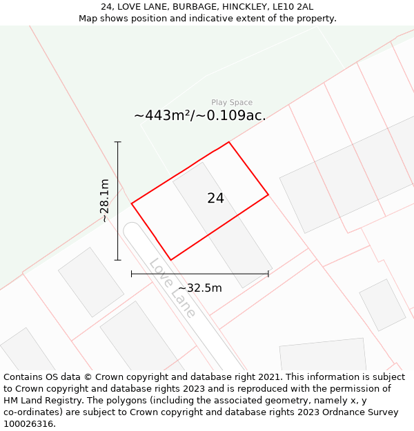 24, LOVE LANE, BURBAGE, HINCKLEY, LE10 2AL: Plot and title map