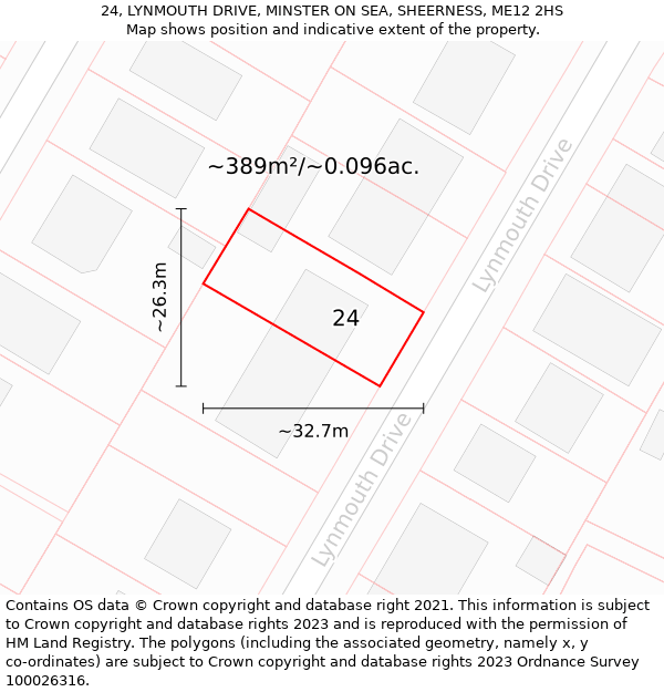 24, LYNMOUTH DRIVE, MINSTER ON SEA, SHEERNESS, ME12 2HS: Plot and title map