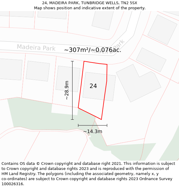 24, MADEIRA PARK, TUNBRIDGE WELLS, TN2 5SX: Plot and title map