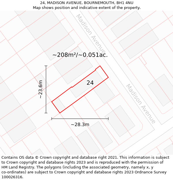 24, MADISON AVENUE, BOURNEMOUTH, BH1 4NU: Plot and title map