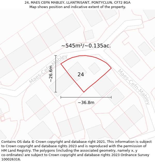 24, MAES CEFN MABLEY, LLANTRISANT, PONTYCLUN, CF72 8GA: Plot and title map