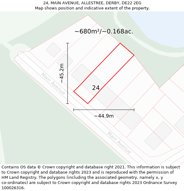 24, MAIN AVENUE, ALLESTREE, DERBY, DE22 2EG: Plot and title map