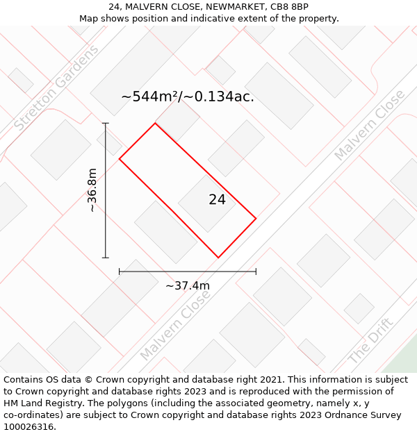 24, MALVERN CLOSE, NEWMARKET, CB8 8BP: Plot and title map