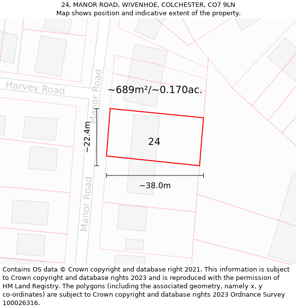 24, MANOR ROAD, WIVENHOE, COLCHESTER, CO7 9LN: Plot and title map