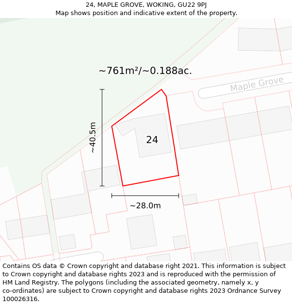 24, MAPLE GROVE, WOKING, GU22 9PJ: Plot and title map