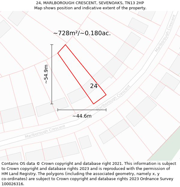 24, MARLBOROUGH CRESCENT, SEVENOAKS, TN13 2HP: Plot and title map