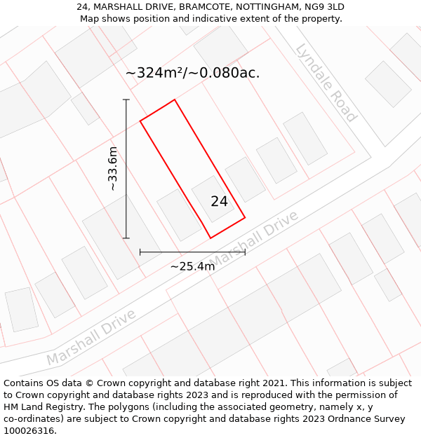 24, MARSHALL DRIVE, BRAMCOTE, NOTTINGHAM, NG9 3LD: Plot and title map