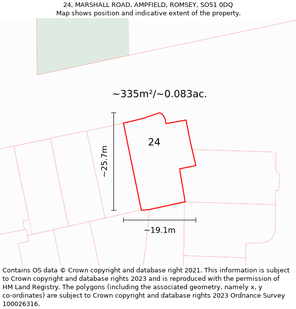 24, MARSHALL ROAD, AMPFIELD, ROMSEY, SO51 0DQ: Plot and title map