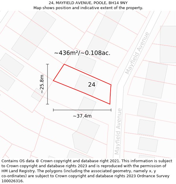 24, MAYFIELD AVENUE, POOLE, BH14 9NY: Plot and title map